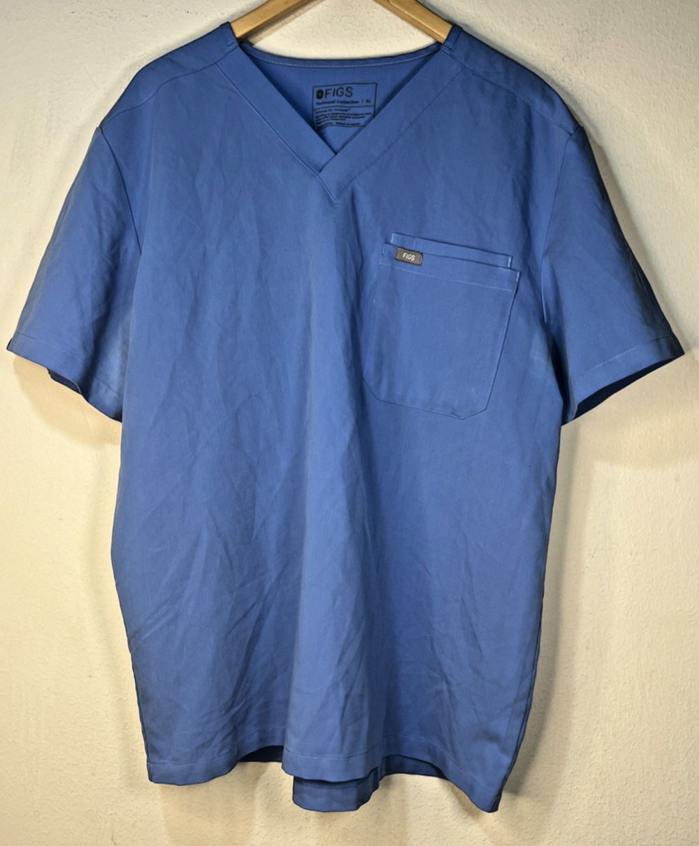 Figs Scrub 3 pocket Top Adult Extra Large Short Sleeve Blue V-Neck FM1500
